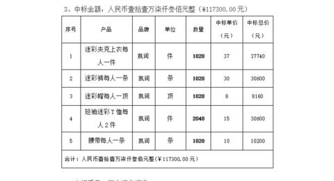 中标公示--买球开户学生军训服装采购项目
